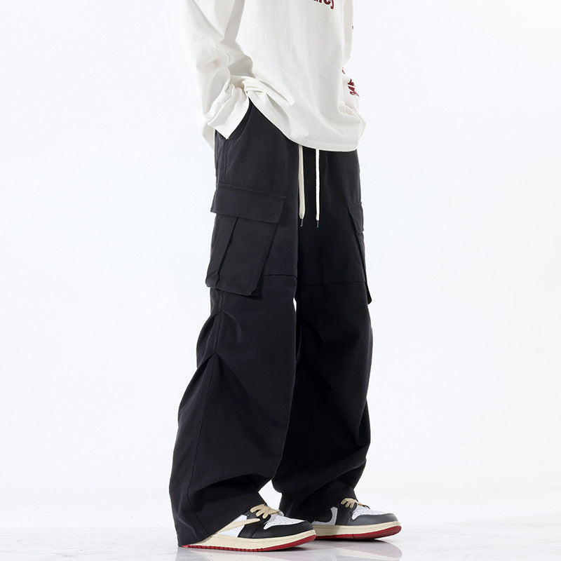 Overalls Men's Retro Trendy Pleated Straight-leg Trousers Casual